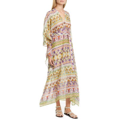 Etro Geo Print Cotton & Silk Caftan Dress, Ivory