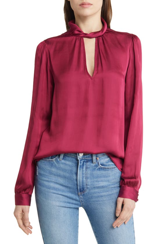 Paige Ceres Twist Neck Satin Blouse In Mulberry