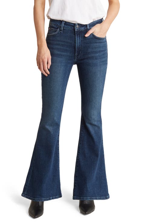 Spanx Woman's Cropped Flare Denim Jeans Dipped Dyed Raw Hem Pants