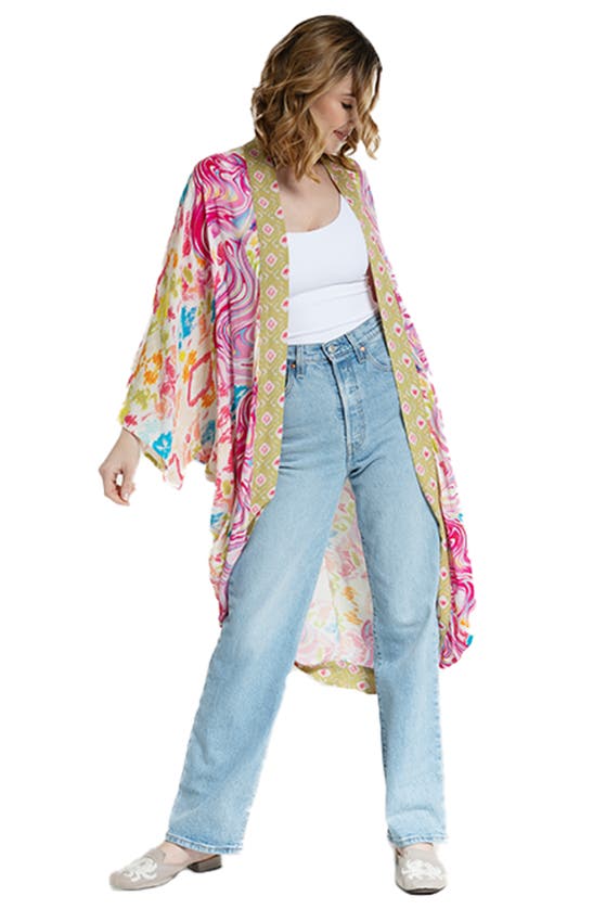 Saachi Mix Print Ruana In Pink Multi