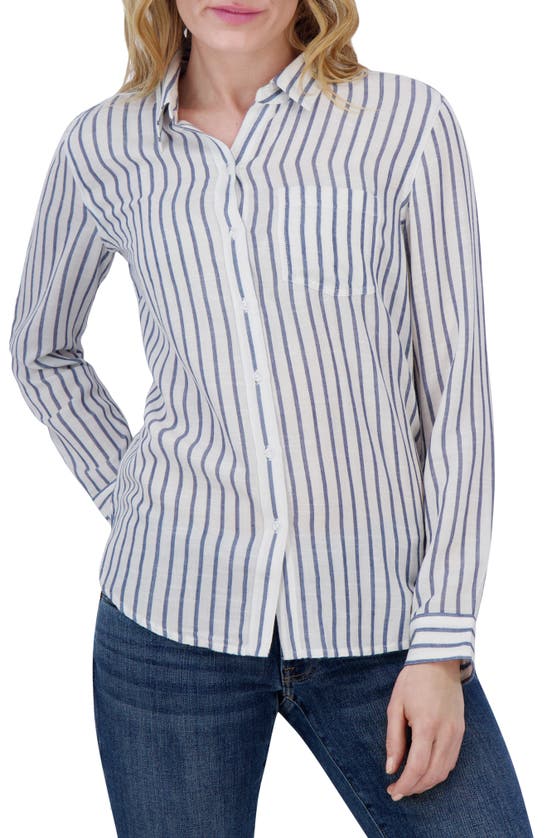 Shop Lucky Brand Stripe Long Sleeve Button-up Shirt In White Stripe