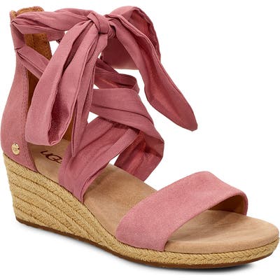 UGG Trina Ribbon Tie Wedge Sandal, Pink