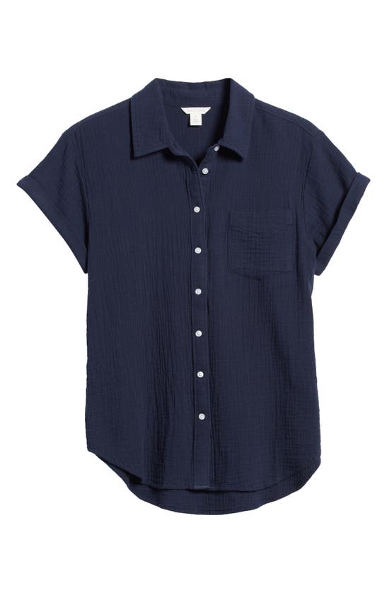 Shop Caslon (r) Cotton Gauze Camp Shirt In Navy Blazer