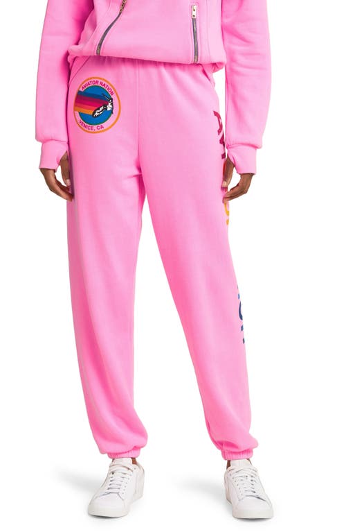 Aviator Nation Rainbow Logo Sweatpants in Neon Pink