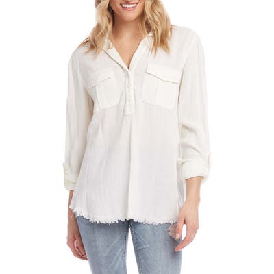 Karen Kane Cotton & Linen Shirt, White