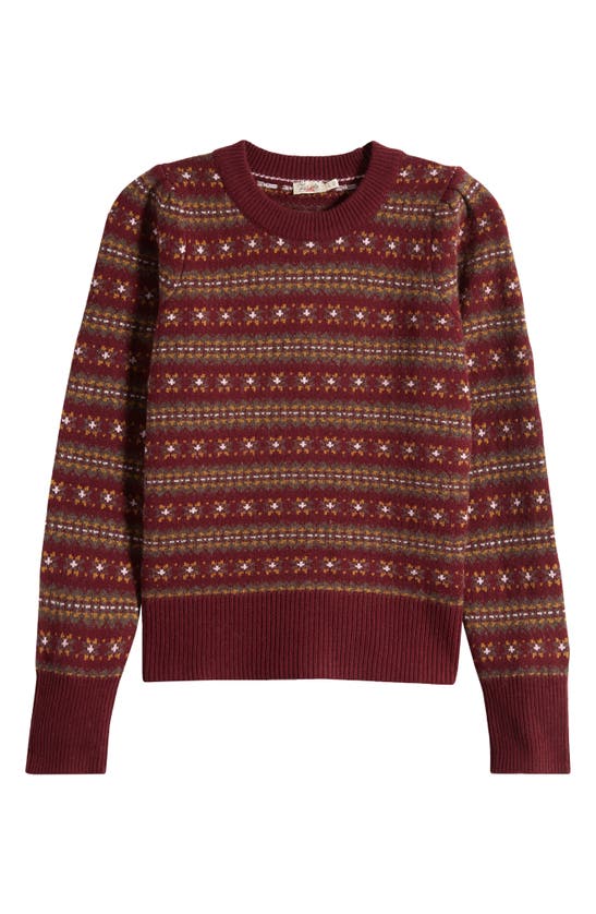 Faherty Highland Fair Isle Puff Sleeve Sweater In Maroon Multi