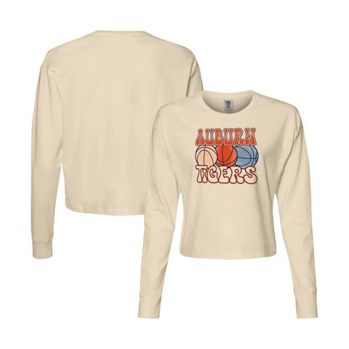 Women's Natural Auburn Tigers Comfort Colors Basketball Cropped Long Sleeve T-Shirt