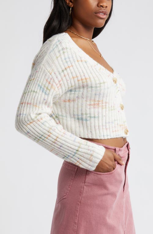 Shop Bp. Space Dye V-neck Crop Rib Cardigan In Ivory Multi Spacedye