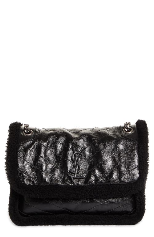 Saint Laurent Medium Niki Genuine Shearling Trim Leather Shoulder Bag in Nero/Nero at Nordstrom