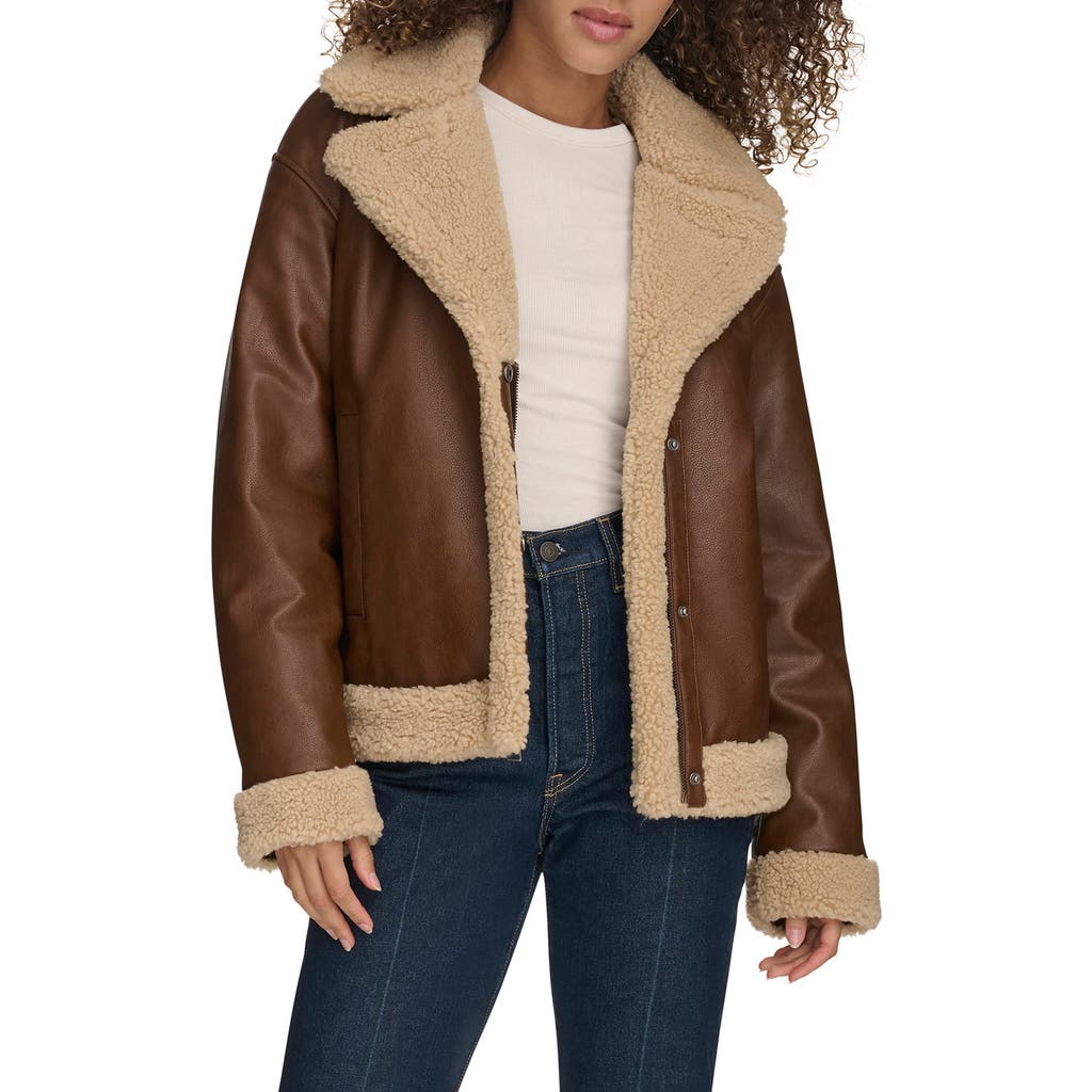 Levi's® High Pile Fleece Asymmetrical Faux Leather Jacket In Brown