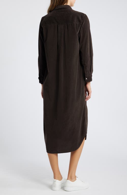 Shop Frank & Eileen Rory Long Sleeve Cotton Corduroy Midi Shirtdress In Espresso