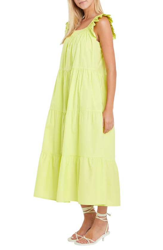 Shop English Factory Ruffle Detail Midi Dress In Lime