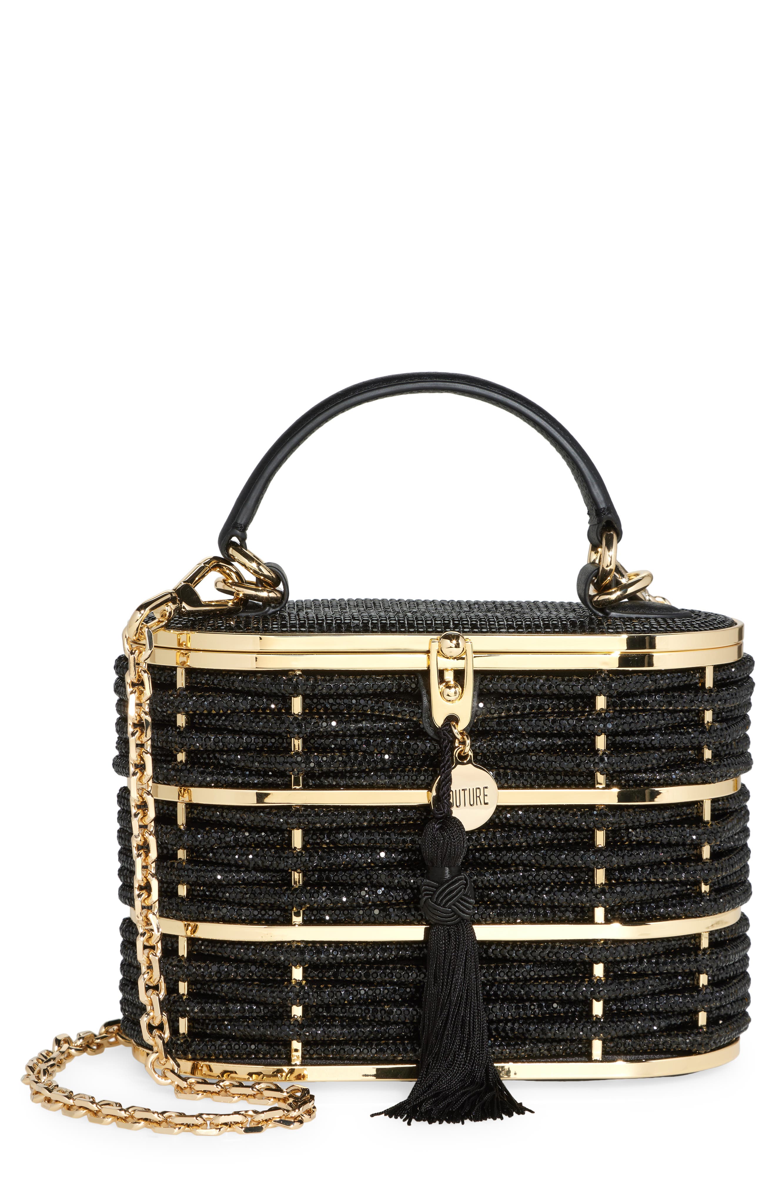 Judith Leiber Willow Embellished Top Handle Bag in Champagne Jet 