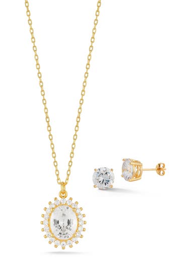 Glaze Jewelry Cz Stud Earrings & Pendant Necklace Set In Gold