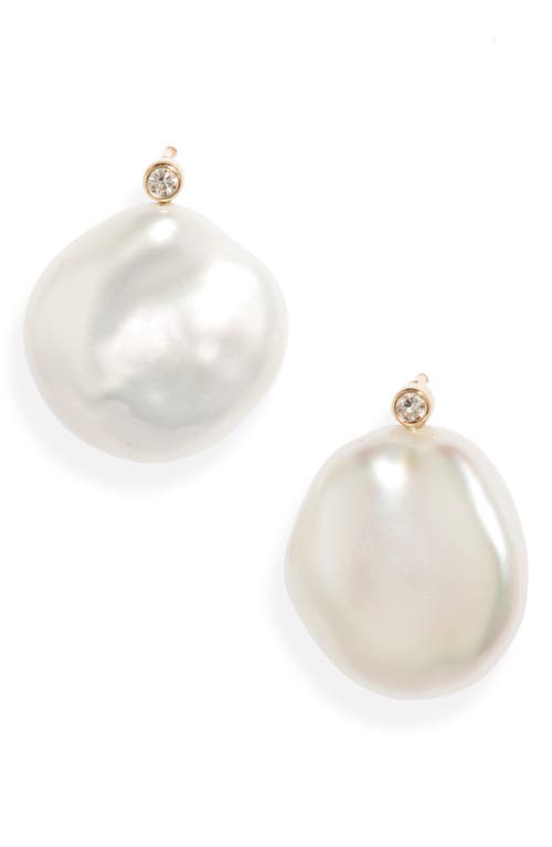 Poppy Finch Petal Pearl & Diamond Stud Earrings In Pearl/14k Yellow Gold