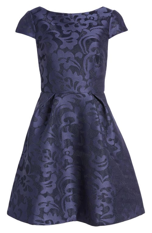 Eliza J Metallic Floral Jacquard Fit & Flare Dress In Navy