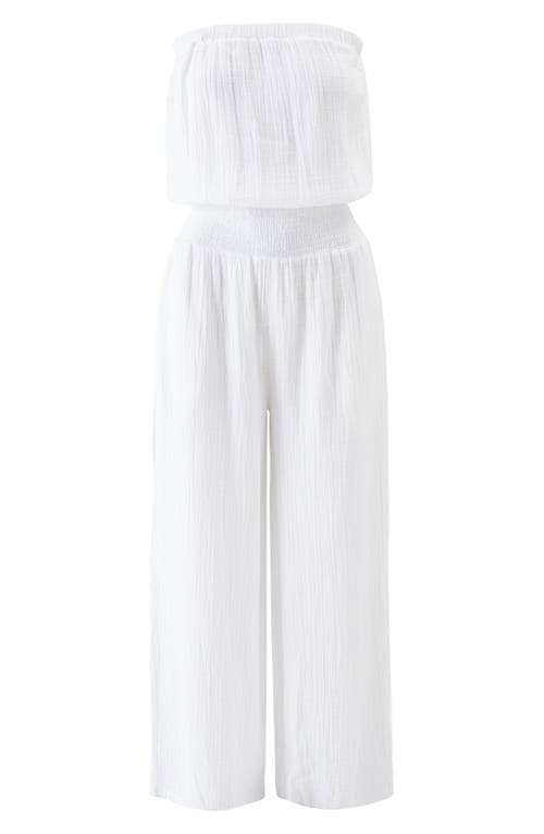 Shop Melissa Odabash Naomi Strapless Cotton Gauze Cover-up Jumpsuit In White