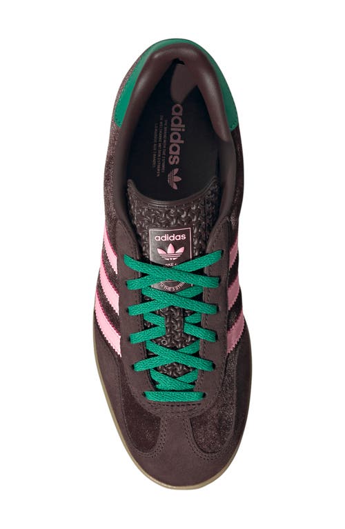 Shop Adidas Originals Adidas Gazelle Indoor Sneaker In Dark Brown/pink/court Green