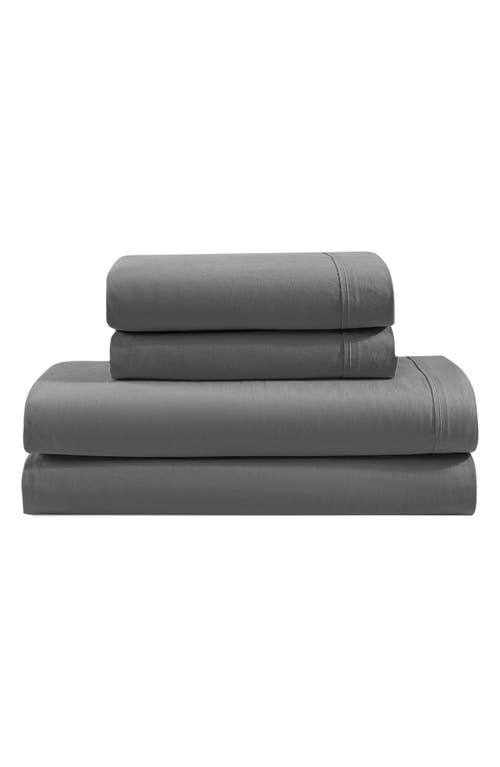 Calvin Klein Washed 200 Thread Count Percale Sheet Set in Dark Grey at Nordstrom
