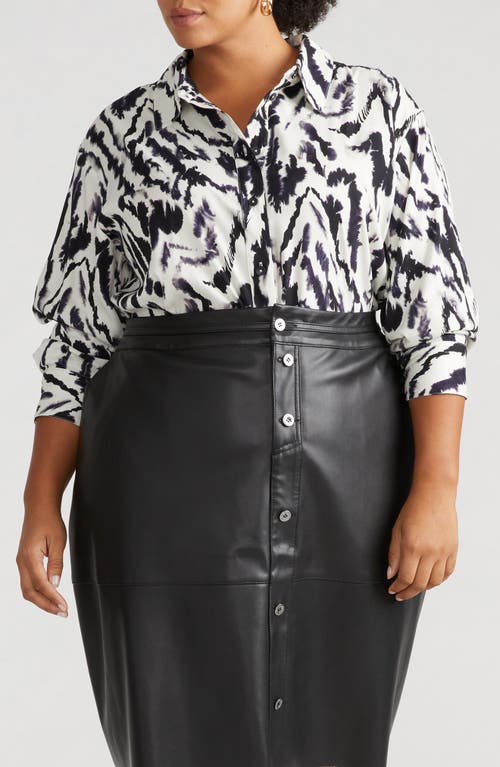 Universal Standard The Studio Abstract Print Button-Up Shirt in Black And White Print