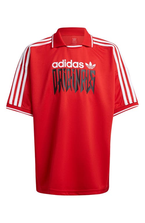 adidas Kids' Football Collared Graphic T-Shirt Better Scarlet at