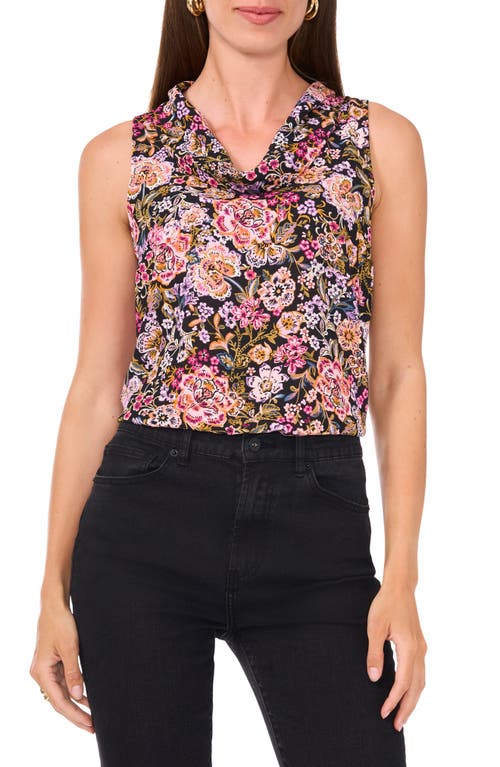 Shop Vince Camuto Floral Cowl Neck Sleeveless Top In Rich Black Multi