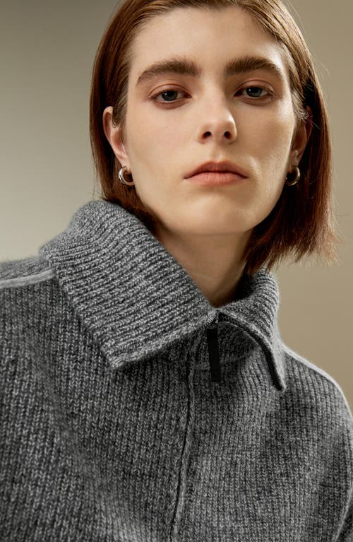 Lilysilk Cashmere Half Zip-up Ribbed Sweater In Mixed Gray