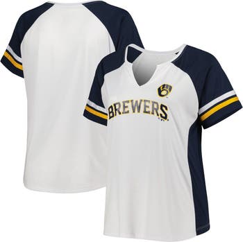 PROFILE Women's White/Navy Milwaukee Brewers Plus Size Notch Neck T-Shirt