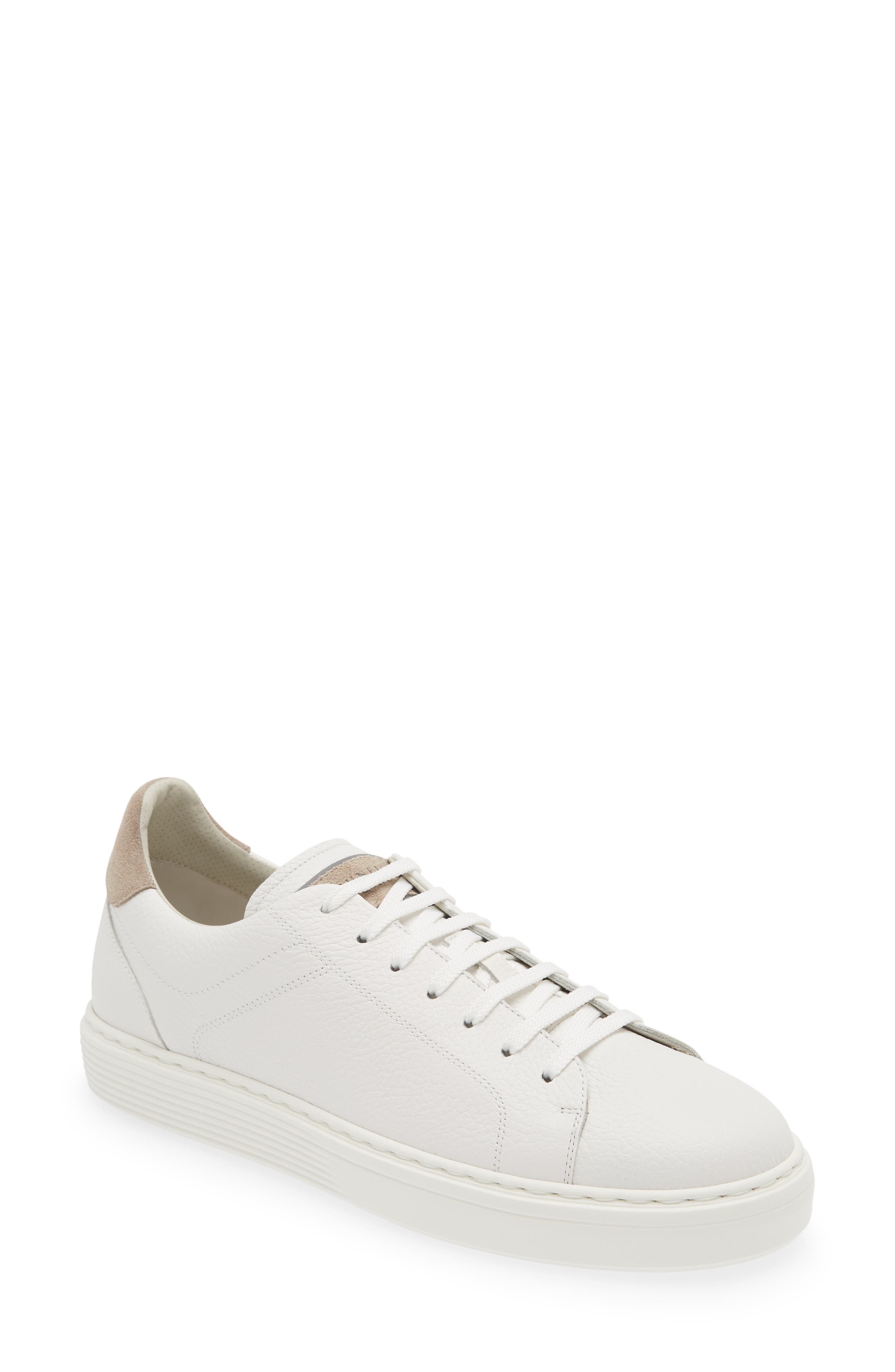Brunello Cucinelli Grained Leather Sneaker in Ce280-White | Smart