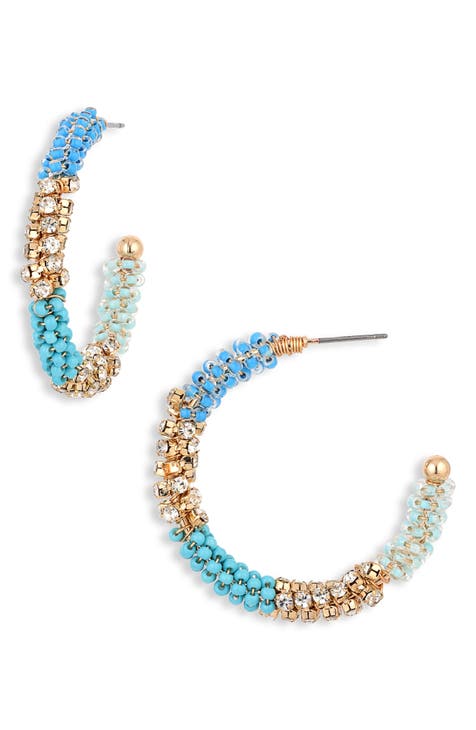 Bead & Crystal Wrap Hoop Earrings