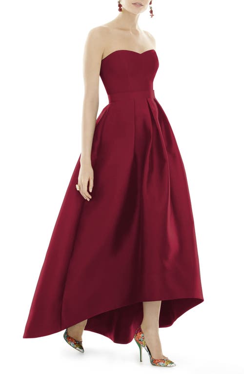 Strapless High/Low Ballgown in Burgundy