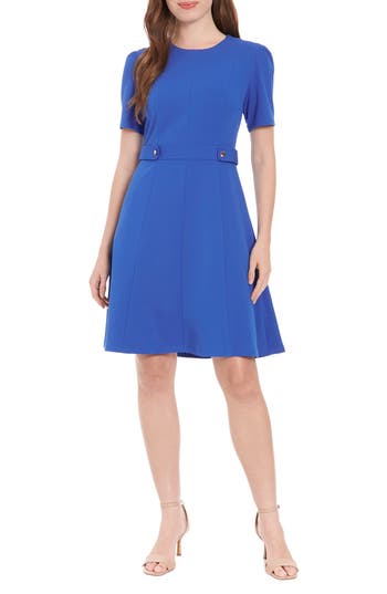 London Times Button Tab Fit & Flare Dress In Olymp Blue