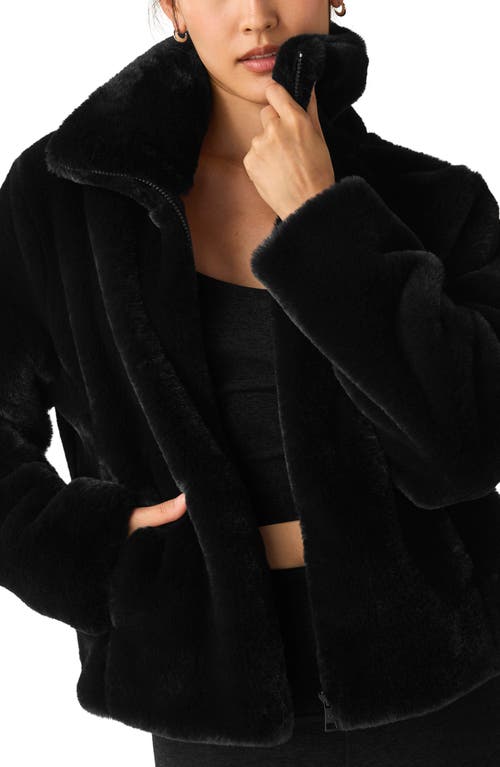 Beyond Yoga On The List Faux Fur Jacket In Black