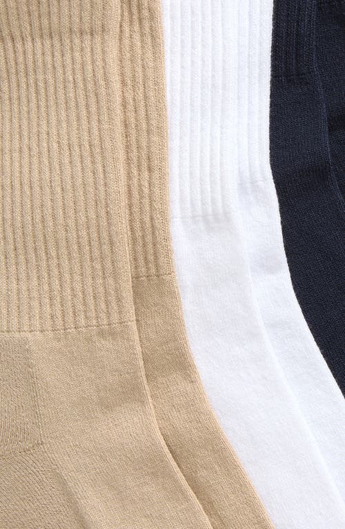 Shop Zella 3-pack Crew Socks In Tan Oxford