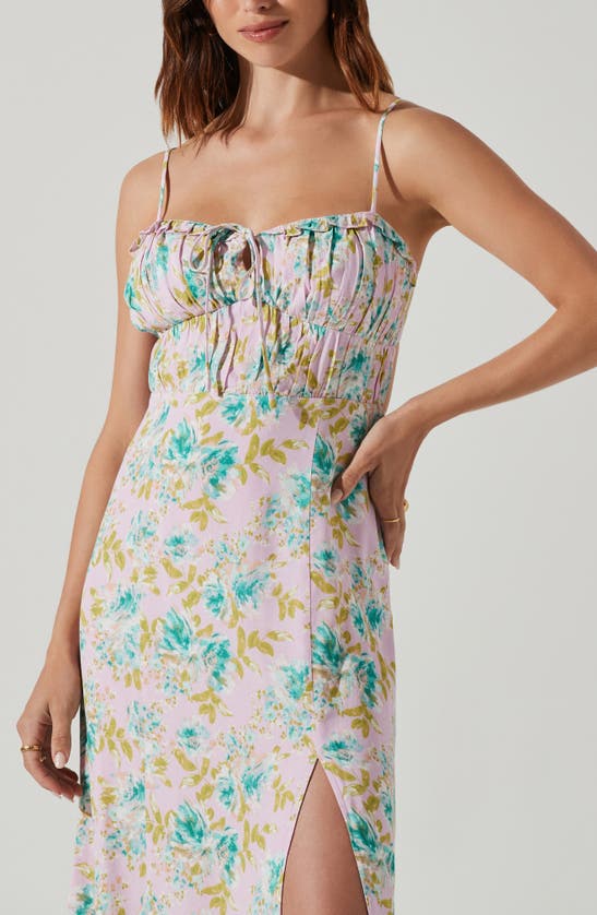Shop Astr The Label Avalee Floral Back Cutout Midi Dress In Pink Turquoise Floral