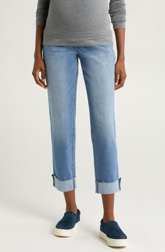 1822 DENIM 1822 DENIM OVER THE BUMP RAW HEM MATERNITY SLIM GIRLFRIEND JEANS