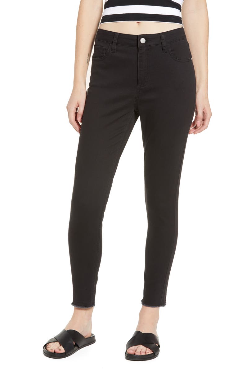 TINSEL Fray Hem High Waist Jeggings, Main, color, BLACK WASH