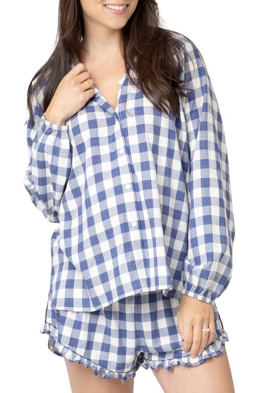 Shop Nom Maternity Provence Print Maternity Shirt In Navy/white Plaid