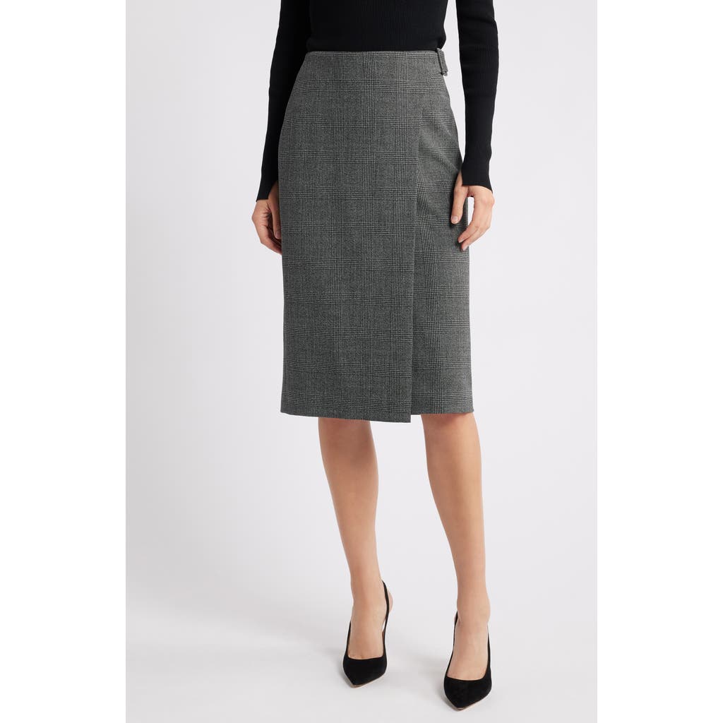 Hugo Boss Vitoka Wrap-over Skirt In Charcoal Plaid