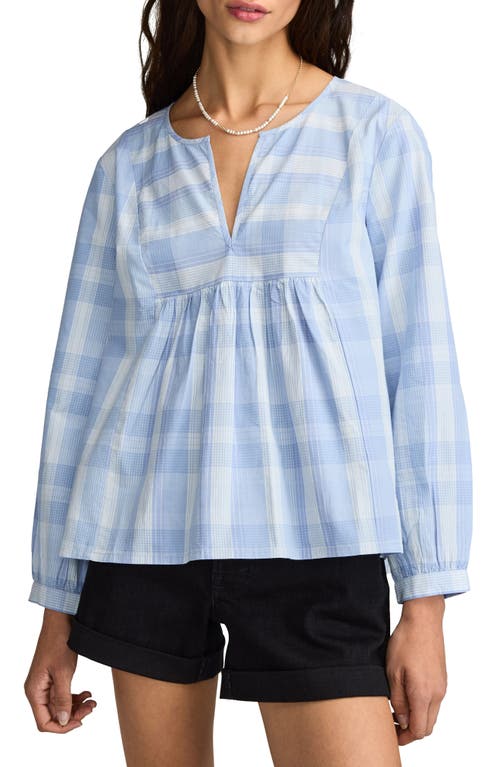 Lucky Brand Prep Peasant Blouse Sky Blue Plaid at Nordstrom,