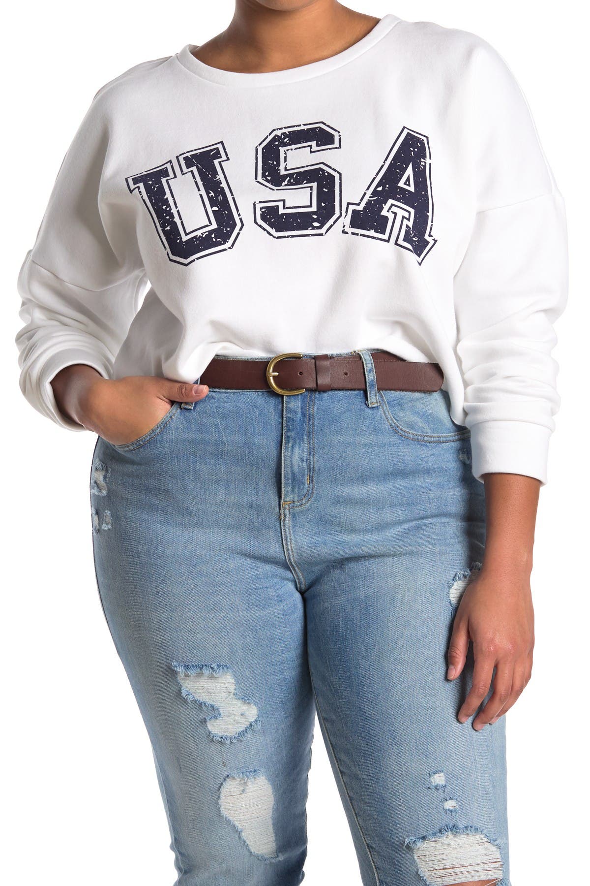 Abound State Print Cropped Fleece Pullover In White