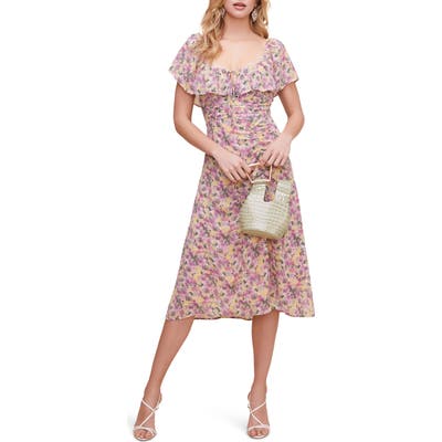 Astr The Label Ruffle Yoke Ruched Dress, Yellow