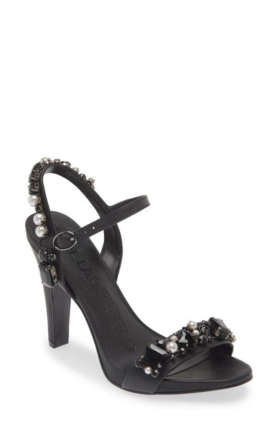 Shop Karl Lagerfeld Paris Claude Embellished Ankle Strap Sandal In Black