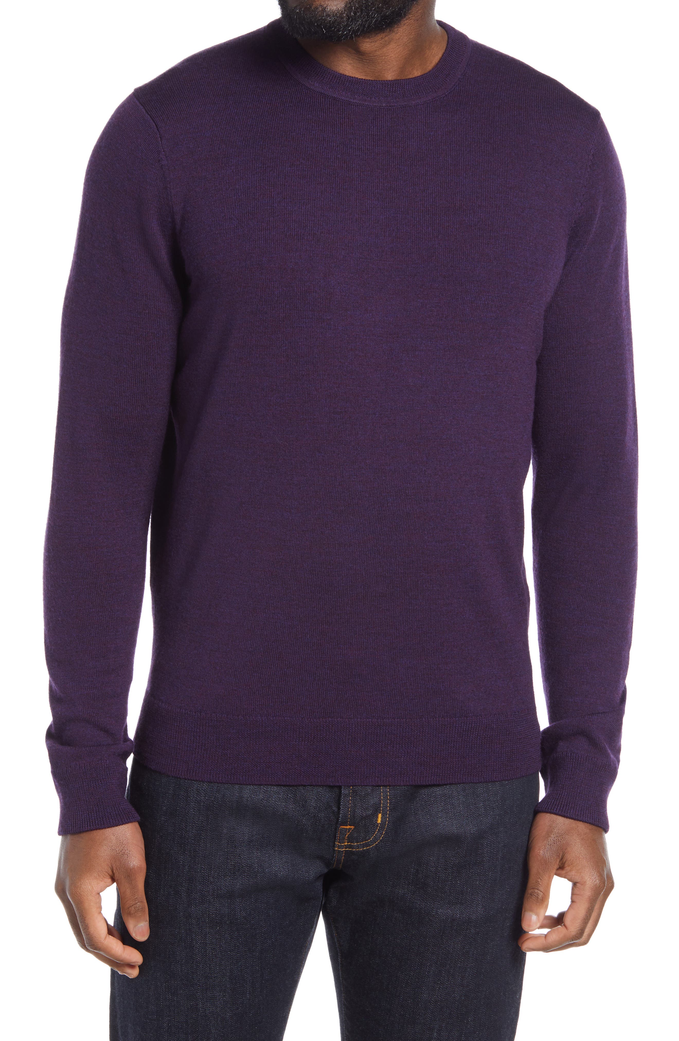 Nordstrom Men's Shop Washable Merino Crewneck Sweater In Purple Velvet Heather