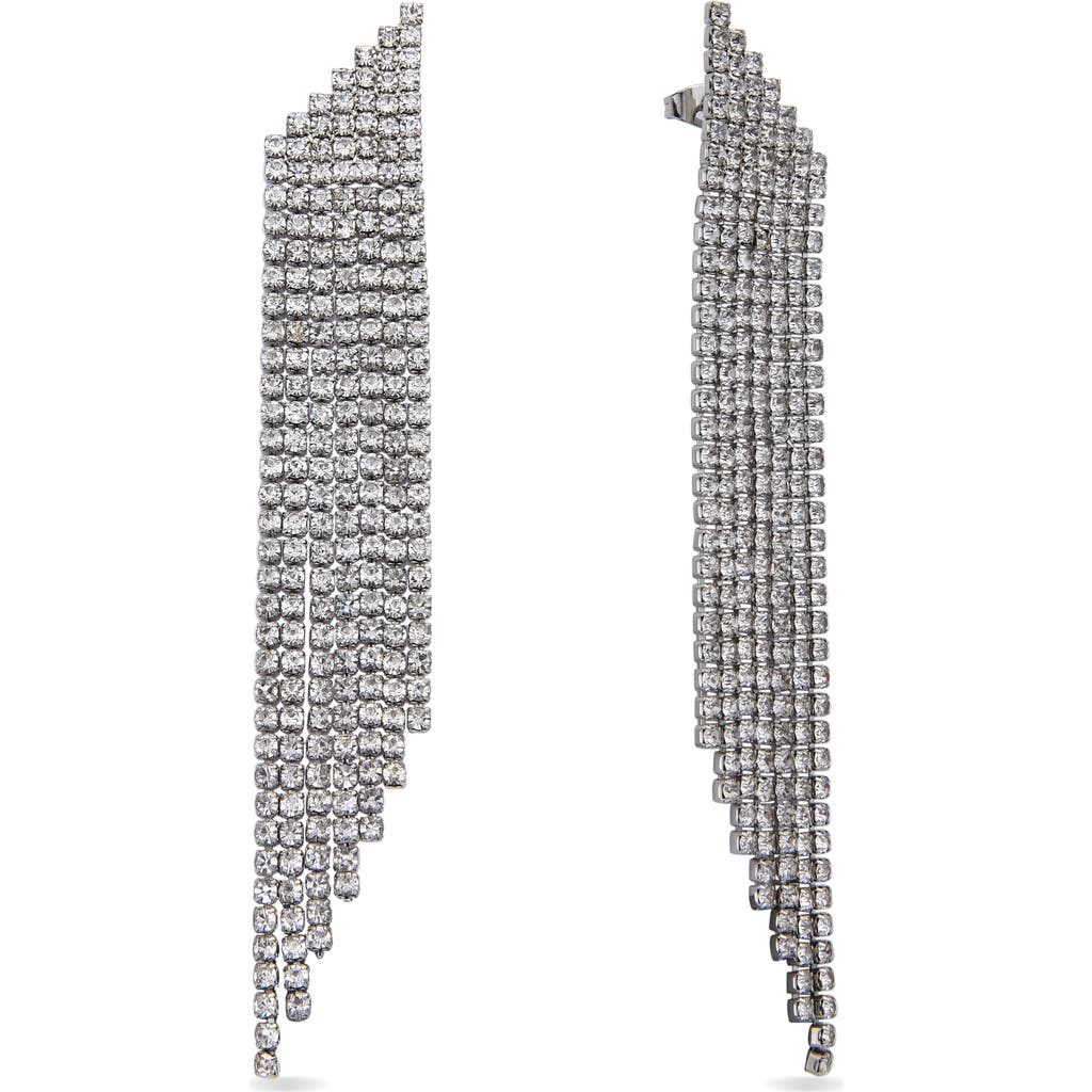 Eye Candy Los Angeles Camille Crystal Fringe Drop Earrings In Silver