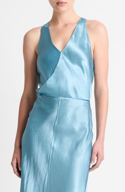 Vince Women's Satin Surplice Tank In Jade Sea