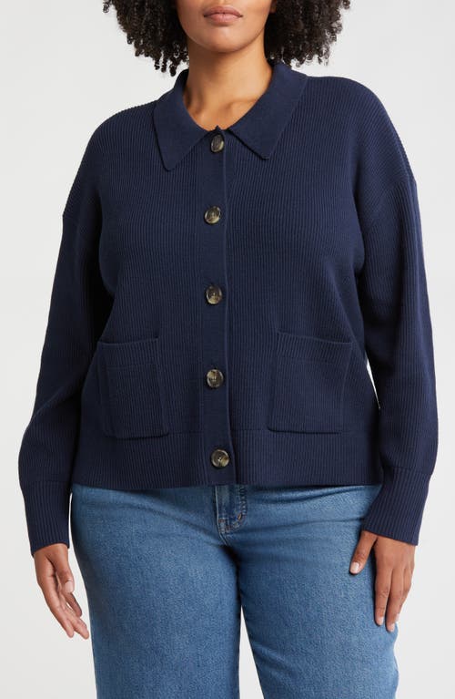 Shop Caslonr Caslon(r) Collar Organic Cotton Blend Cardigan In Navy Blazer