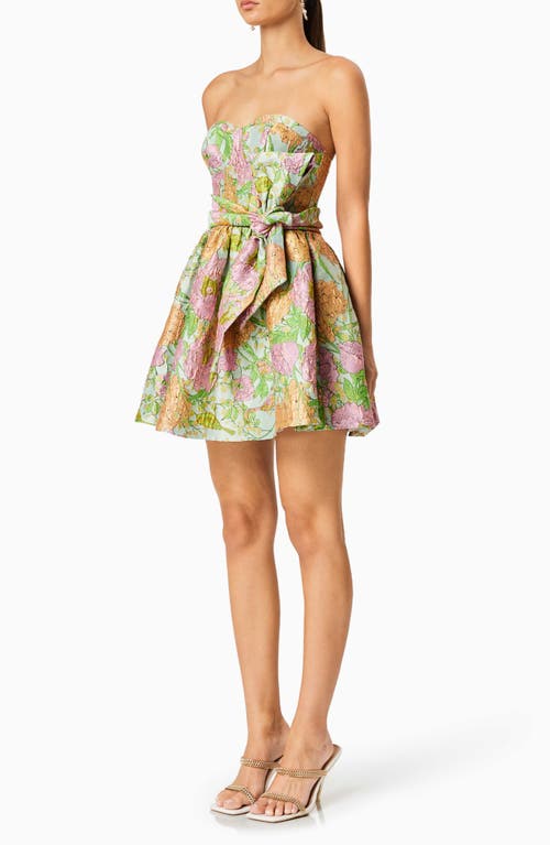 Shop Elliatt Jetset Floral Jacquard Strapless Minidress In Green Multi