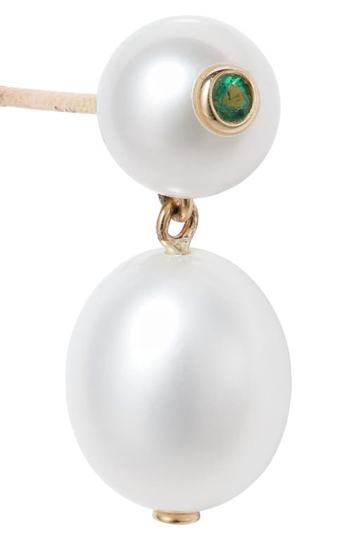 Shop Poppy Finch Freshwater Pearl & Emerald Drop Earrings In Emerald/14k Yellow Gold