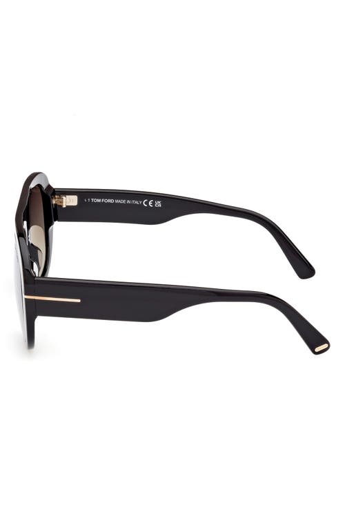 Shop Tom Ford Cecil 55mm Pilot Sunglasses In Shiny Black/brown Mirror